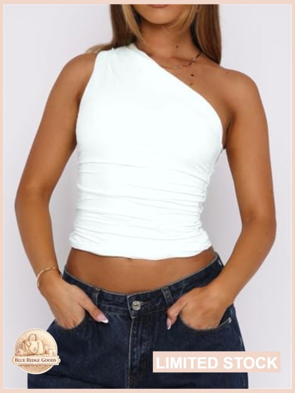One Shoulder Crop Tank Top Slim Fit Y2K Going Out Cute Top Sleeveless - Picture 2 of 5